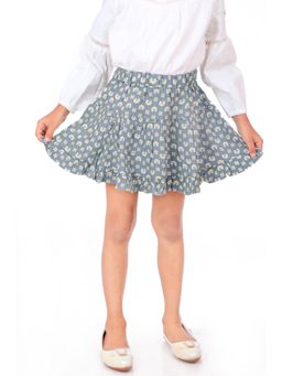 Miyo - Girls Floral Printed Layered Soft Casual Skirt-Grey