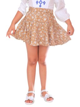 Miyo - Girls Floral Printed Flared Mini Tiered Casual Skirt-Orange