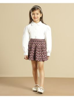 Miyo - Girls Printed Flared Stylish Casual Skirt-Maroon