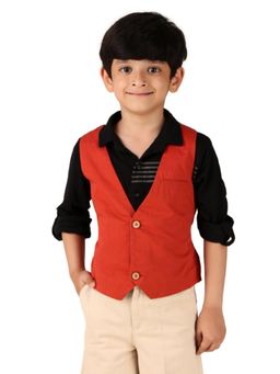 Miyo - Boys Solid Smart Casual Wear Waistcoat-Red