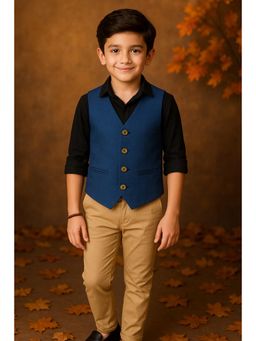 Miyo - Boys Solid Formal Smart Wear Waistcoat-Blue