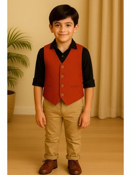 Miyo - Boys Solid Formal Waistcoat Stylish Wear Vest-Red