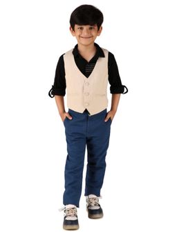 Miyo - Boys Solid Smart Waistcoat Casual Wear Vest-Beige
