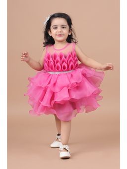Titrit - Organza Sleeveless Fit and Flare Frock - Pink