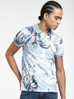 Jack & Jones - Grey Floral Polo Neck T-shirt