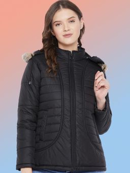 Vero Amore - Women Black Winterwear Hooded Puffer Jacket