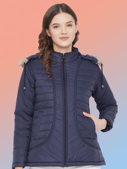 Vero Amore - Women Navy Blue Winterwear Hooded Puffer Jacket
