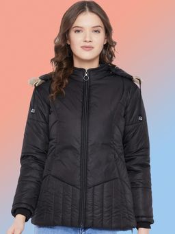 Vero Amore - Women Black Winterwear Hooded Puffer Jacket