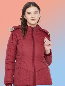Vero Amore - Women Maroon Winterwear Hooded Puffer Jacket