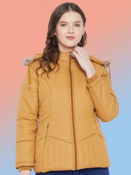 Vero Amore - Women Mustard Winterwear Hooded Puffer Jacket