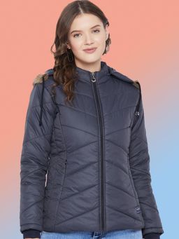 Vero Amore - Women Navy Blue Winterwear Hooded Puffer Jacket
