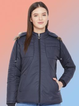 Vero Amore - Women Navy Blue Winterwear Hooded Puffer Jacket