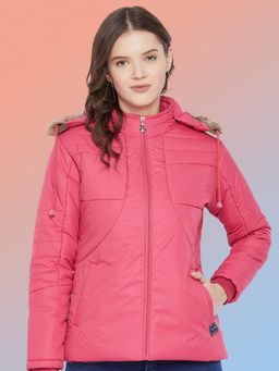 Vero Amore - Women Pink Winterwear Hooded Puffer Jacket
