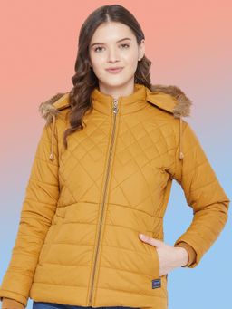 Vero Amore - Women Mustard Winterwear Hooded Puffer Jacket