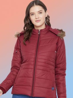Vero Amore - Women Maroon Winterwear Hooded Puffer Jacket