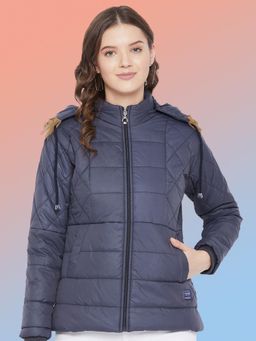 Vero Amore - Women Navy Blue Winterwear Hooded Puffer Jacket