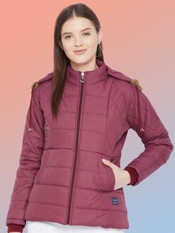 Vero Amore - Women Wine Winterwear Hooded Puffer Jacket