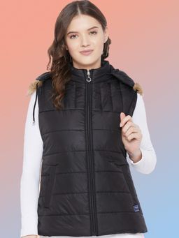 Vero Amore - Women Black Winterwear Hooded Puffer Jacket