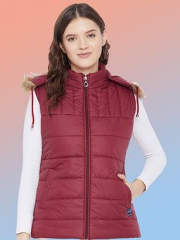 Vero Amore - Women Maroon Winterwear Hooded Puffer Jacket