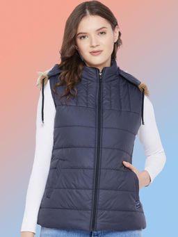Vero Amore - Women Navy Blue Winterwear Hooded Puffer Jacket