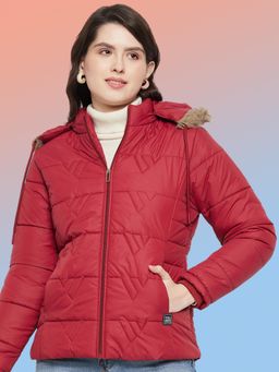 Vero Amore - Women Maroon Winterwear Hooded Puffer Jacket