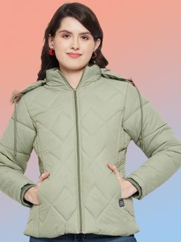 Vero Amore - Women Green Winterwear Hooded Puffer Jacket