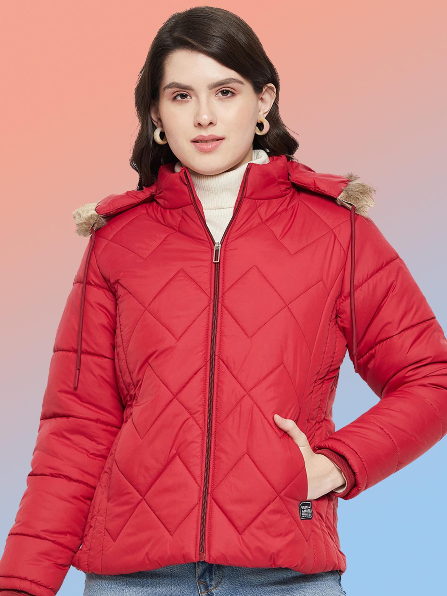 vero amore Women Maroon Winterwear Hooded Puffer Jacket-picture-41
