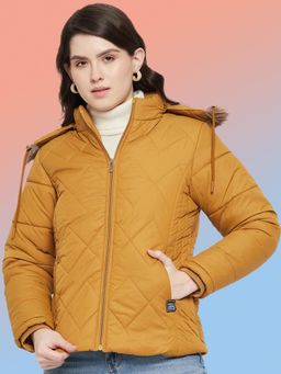 Vero Amore - Women Mustard Winterwear Hooded Puffer Jacket