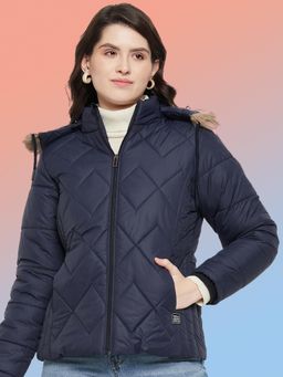 Vero Amore - Women Navy Blue Winterwear Hooded Puffer Jacket