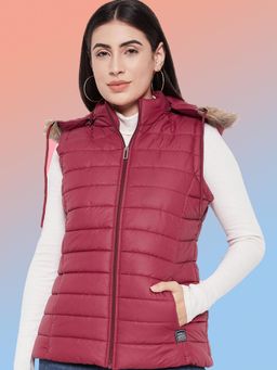 Vero Amore - Women Maroon Winterwear Hooded Puffer Jacket