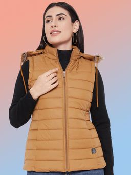 Vero Amore - Women Mustard Winterwear Hooded Puffer Jacket