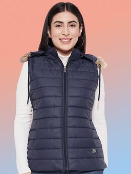 Vero Amore - Women Navy Blue Winterwear Hooded Puffer Jacket