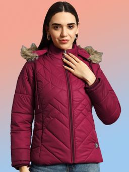 Vero Amore - Women Maroon Winterwear Hooded Puffer Jacket