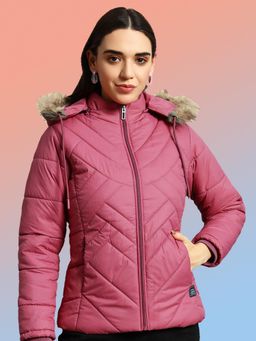 Vero Amore - Women Rose Gold Winterwear Hooded Puffer Jacket