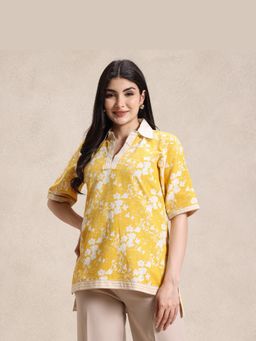Sarvaa by Kriti - Yellow Floral Printed High Low Top