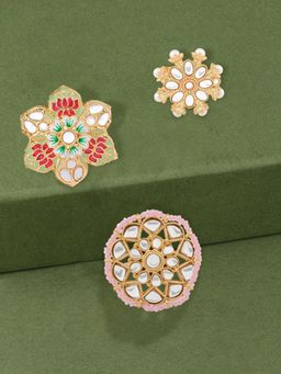 Zaveri Pearls - Set of 3 Multicolor Meenakari Floral Design Ethnic Rings-ZPFK14524