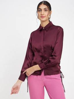 Madame - Spread Collar Casual Shirt Maroon