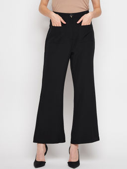 Madame - Women High-Rise Regular Fit Casual Parallel Trousers Black