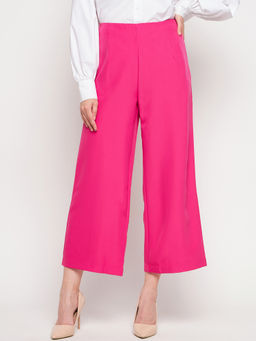 Madame - Women High-Rise Regular Fit Casual Parallel Trousers Pink