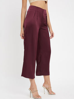 Madame - Women Pleated Cropped Culottes Maroon