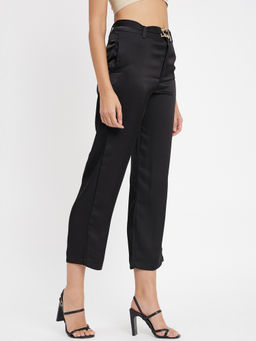 Madame - Women Plain Flat-Front Three-Fourth Length Culottes Black
