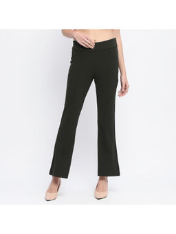 Madame - Women Mid Rise Bootcut Trousers Green