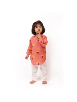 Bhaakur - Organic Cotton Marigold Kids Pink Kurta with Pyjama (Set of 2)