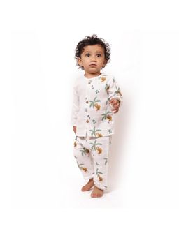 Bhaakur - Monkeying Around Muslin Full Sleeves Jhabla Top with Pyjama (Set of 2)