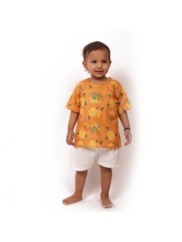 Bhaakur - Organic Cotton Marigold Orange Jhabla Top with Shorts (Set of 2)