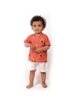 Bhaakur - Organic Cotton Marigold Pink Jhabla Top with Shorts (Set of 2)