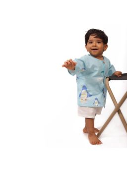 Bhaakur - Penguin Print Jhabla Top with Shorts (Set of 2)
