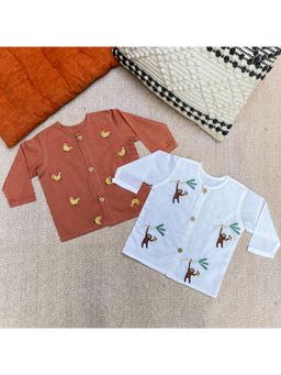 Bhaakur - Monkey and Hen Organic Cotton Full Sleeves Jhabla Tops (Pack of 2)