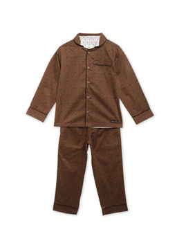 CHERRY CRUMBLE BY NITT HYMAN - Brown Collared Cool Printed Nightsuit Brown (Set of 2)