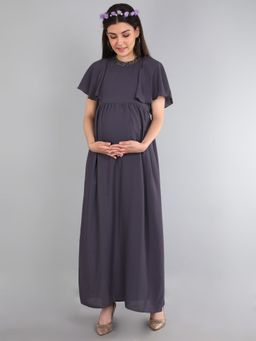The Mom Store - Charcoal Grey With Sequins Maternity Gown